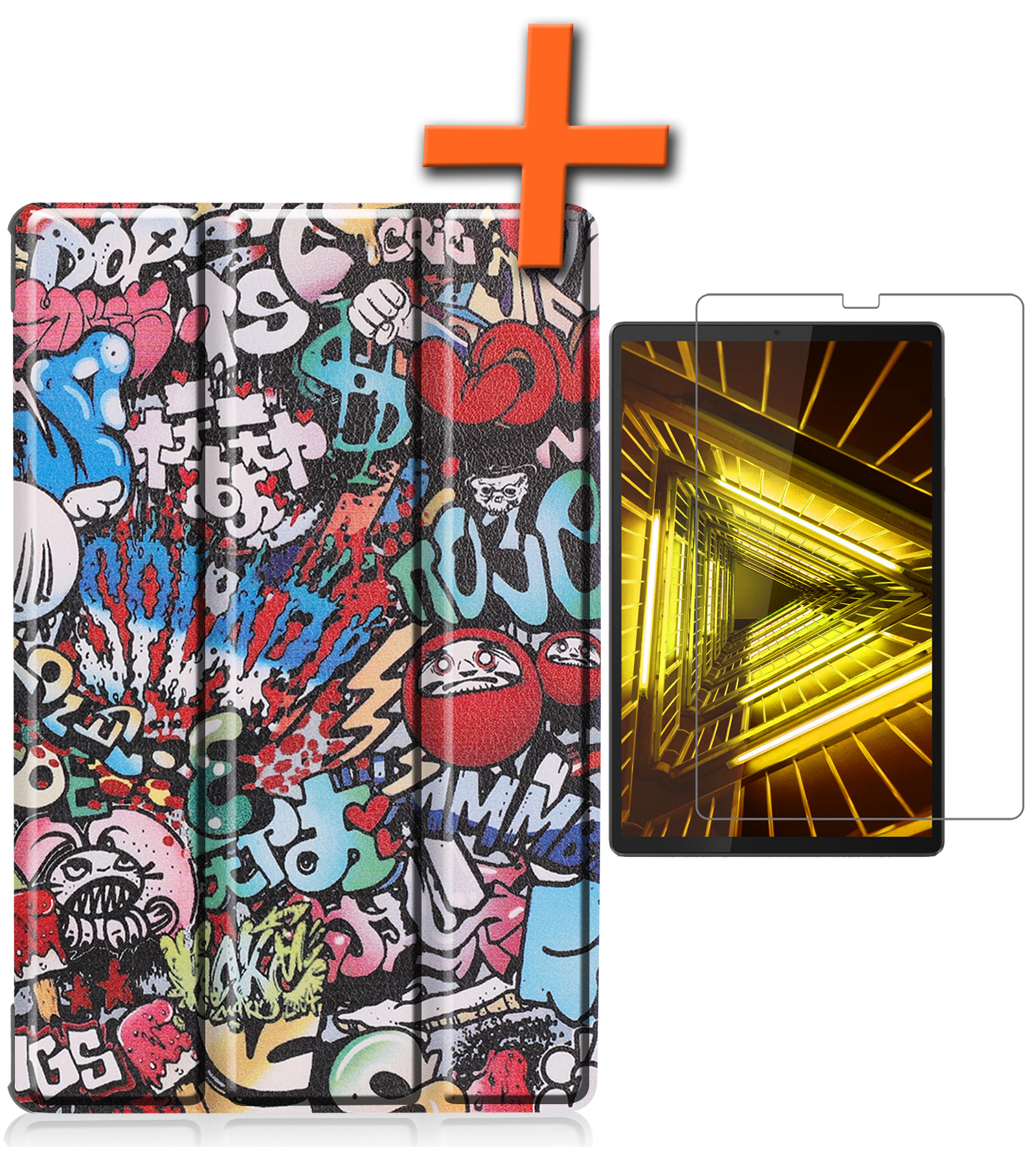 Nomfy Hoes Geschikt voor Lenovo Tab M10 FHD Plus 2nd Gen Hoes Tri-fold Tablet Hoesje Case Met Screenprotector - Hoesje Geschikt voor Lenovo Tab M10 FHD Plus (2e Gen) Hoesje Hardcover Bookcase - Graffity