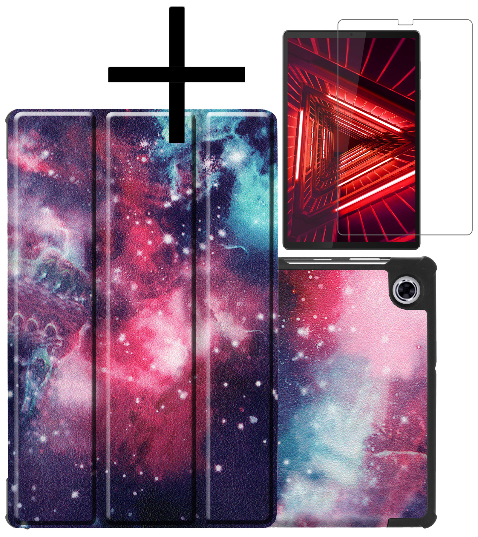 NoXx Hoesje Geschikt voor Lenovo Tab M10 FHD Plus 2nd Gen Hoesje Case Hard Cover Hoes Book Case Met Screenprotector - Galaxy