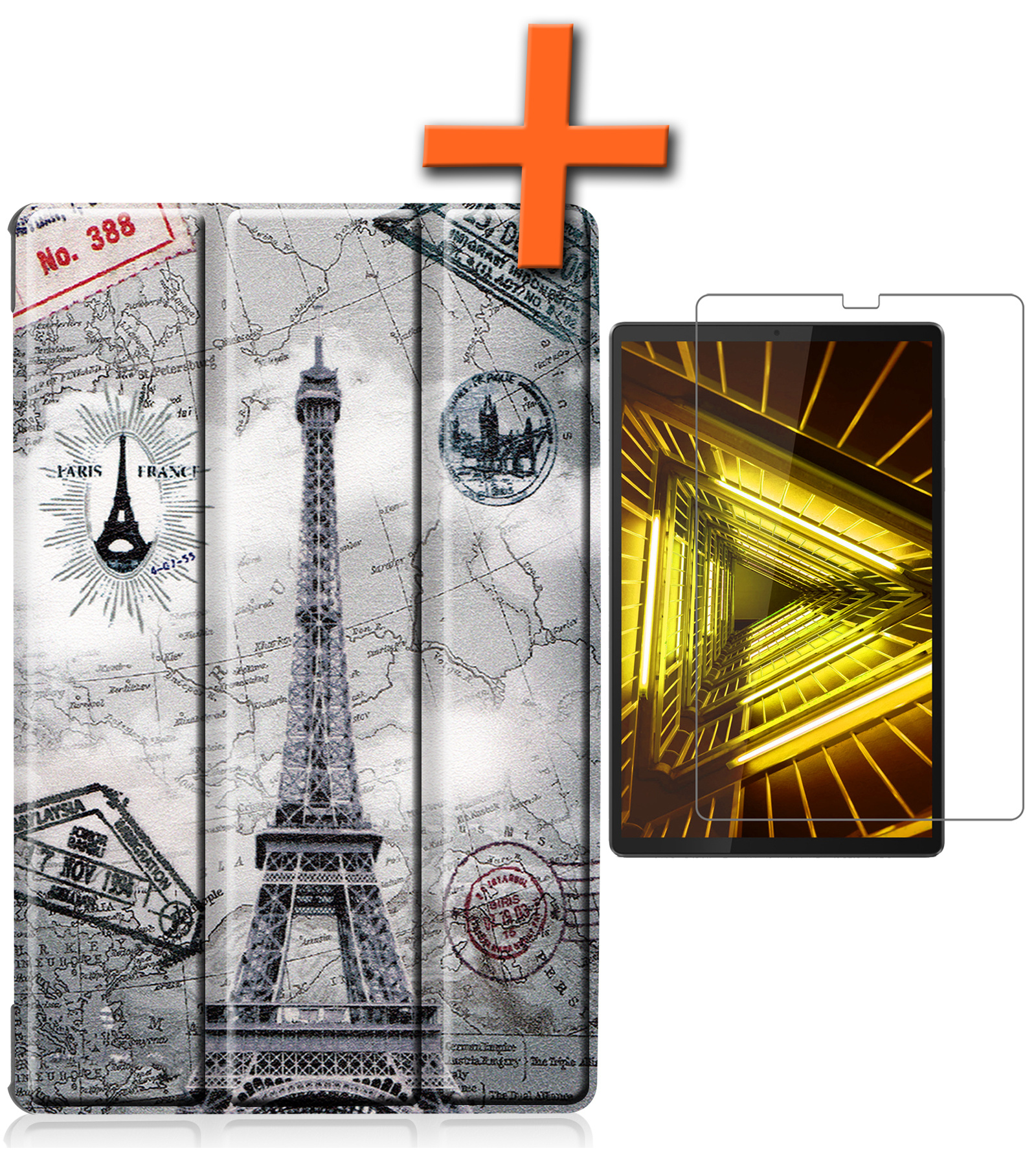 Nomfy Hoes Geschikt voor Lenovo Tab M10 FHD Plus 2nd Gen Hoes Tri-fold Tablet Hoesje Case Met Screenprotector - Hoesje Geschikt voor Lenovo Tab M10 FHD Plus (2e Gen) Hoesje Hardcover Bookcase - Eiffeltoren