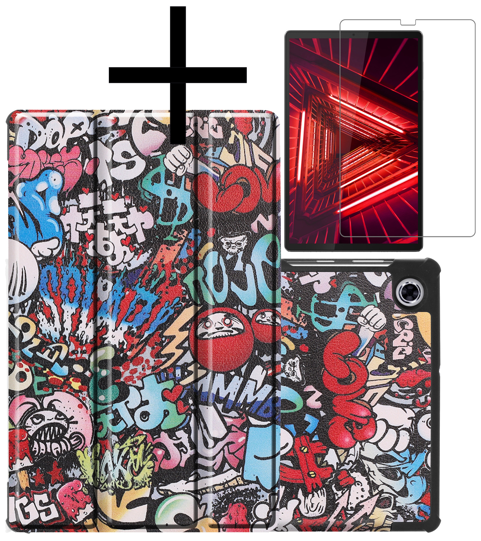NoXx Lenovo Tab M10 FHD Plus Hoesje Case Hard Cover Hoes Book Case + Screenprotector - Graffity