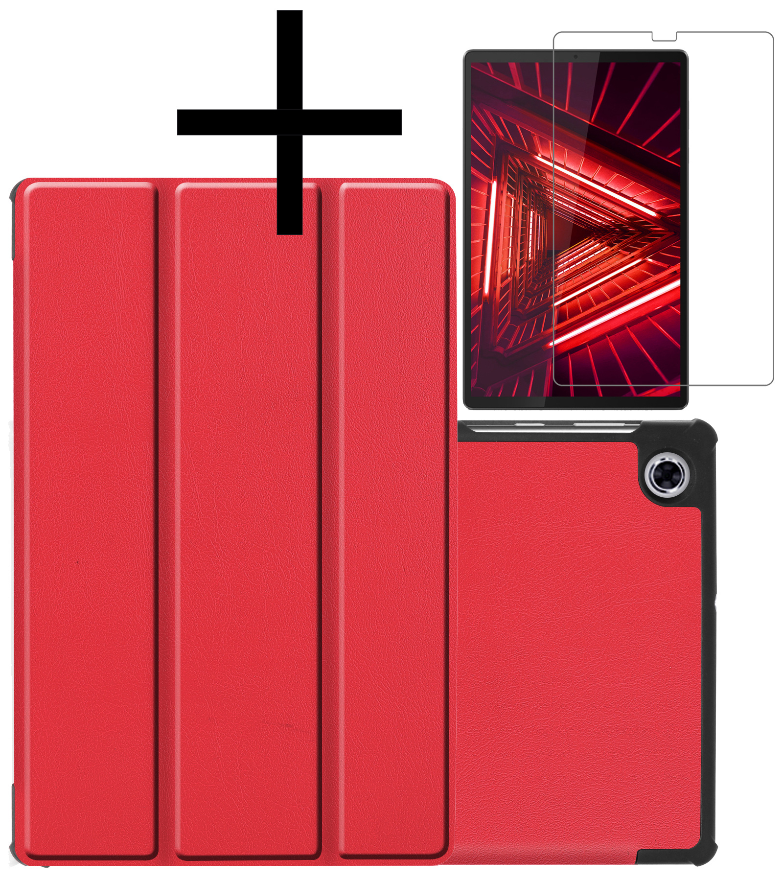 NoXx Hoesje Geschikt voor Lenovo Tab M10 FHD Plus 2nd Gen Hoesje Case Hard Cover Hoes Book Case Met Screenprotector - Rood