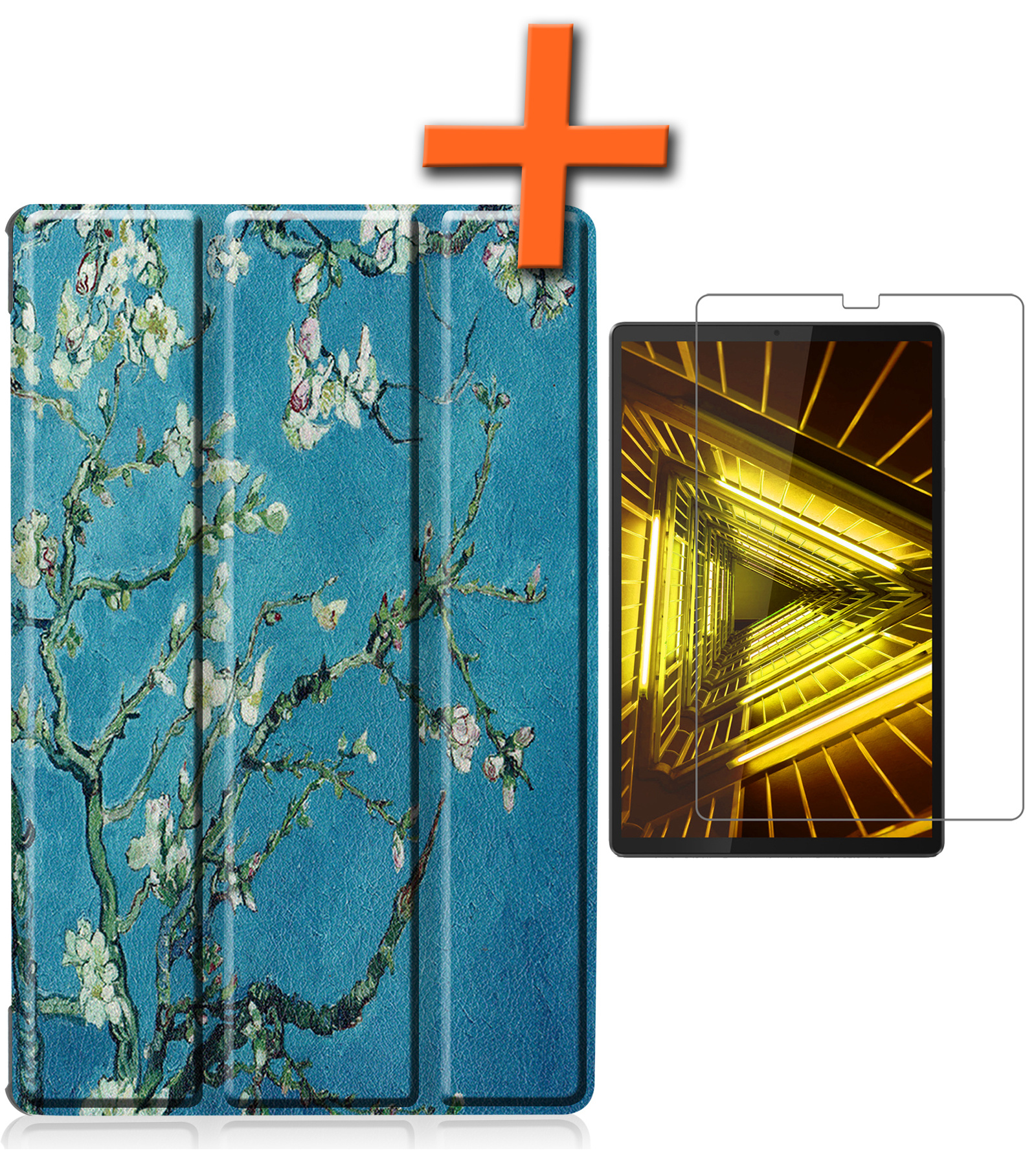 Nomfy Hoes Geschikt voor Lenovo Tab M10 FHD Plus 2nd Gen Hoes Tri-fold Tablet Hoesje Case Met Screenprotector - Hoesje Geschikt voor Lenovo Tab M10 FHD Plus (2e Gen) Hoesje Hardcover Bookcase - Bloesem
