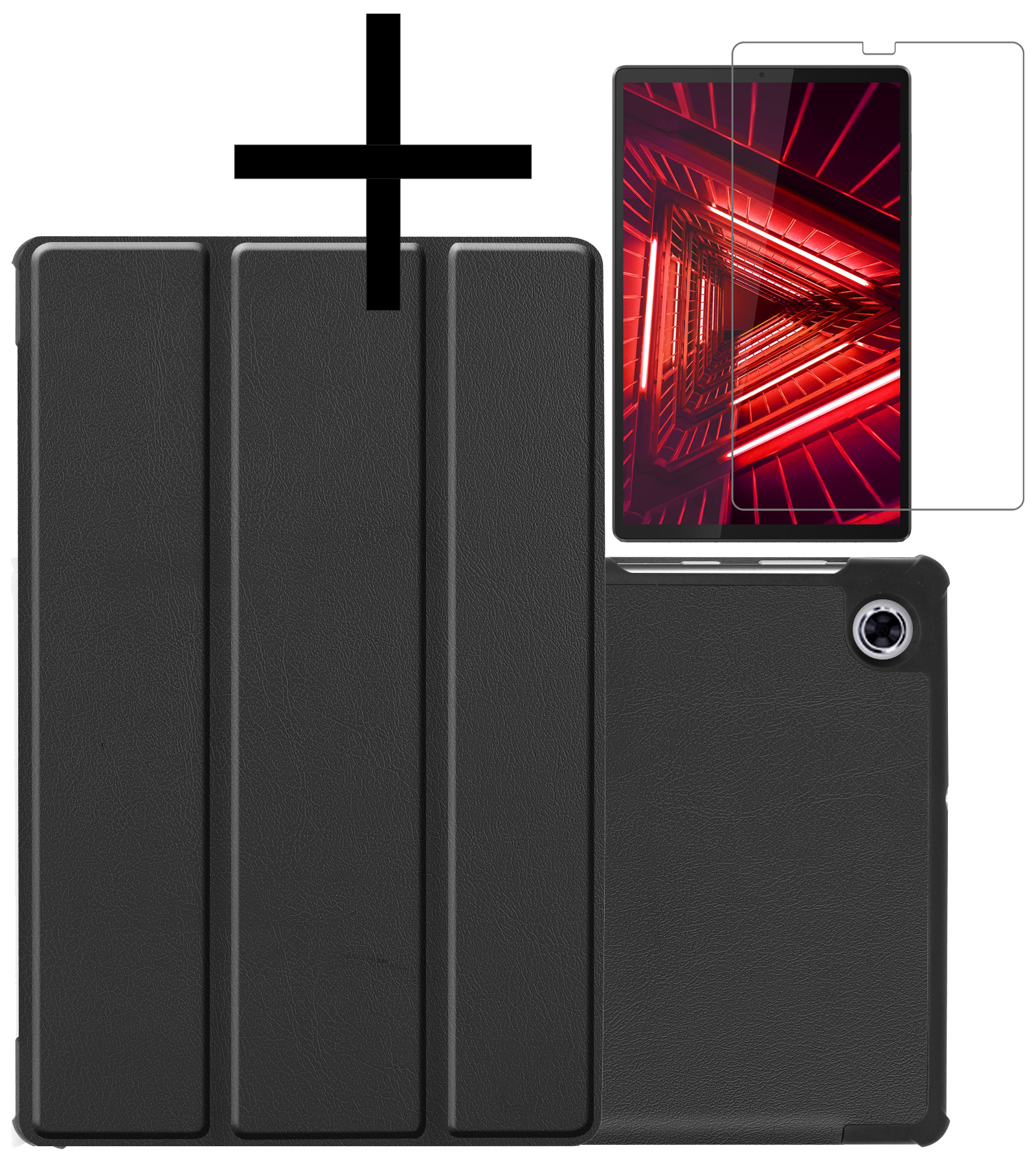 NoXx Lenovo Tab M10 FHD Plus Hoesje Case Hard Cover Hoes Book Case + Screenprotector - Zwart