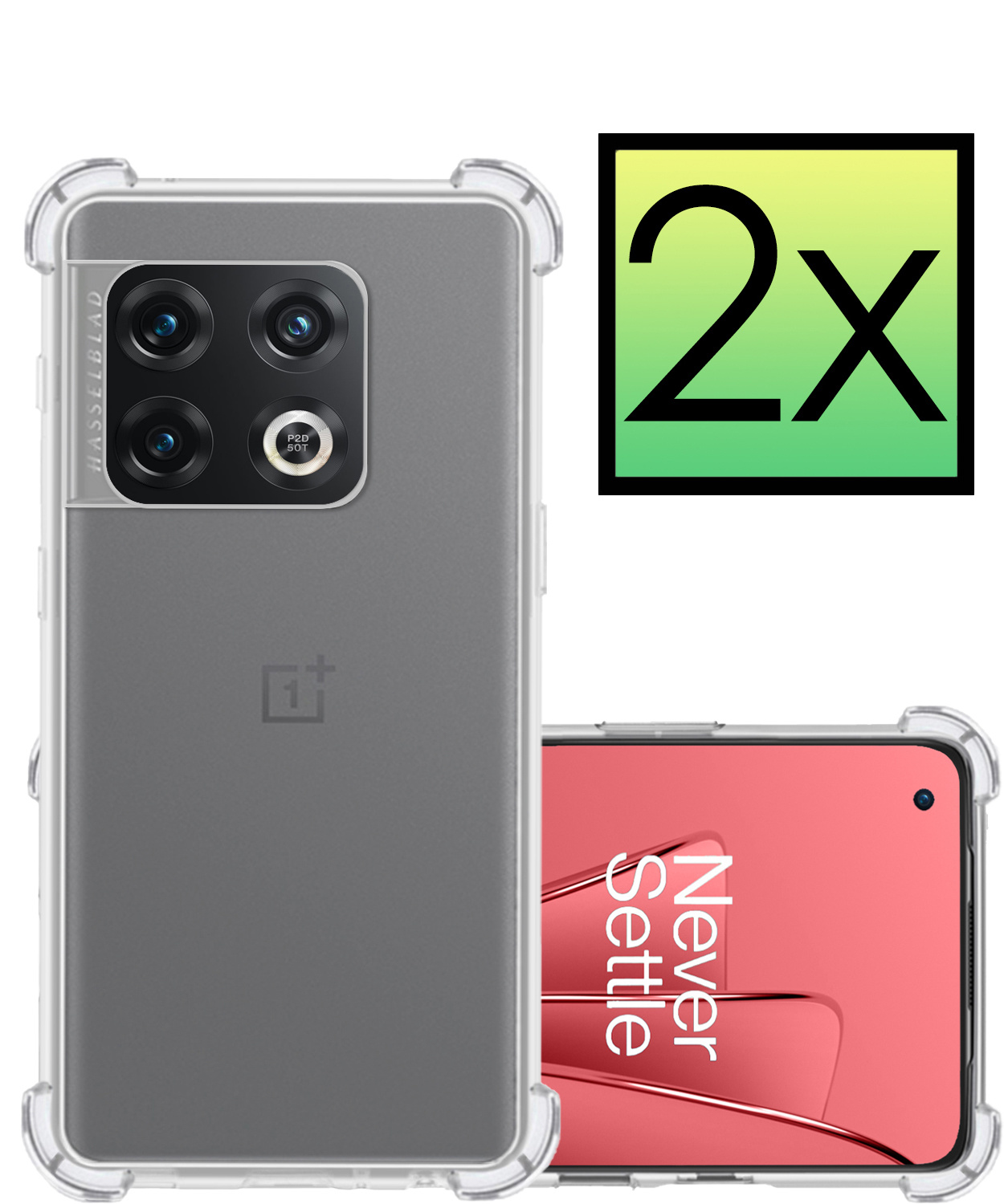 NoXx Hoes Geschikt voor OnePlus 10 Pro Hoesje Siliconen Cover Shock Proof Back Case Shockproof Hoes - Transparant - 2x