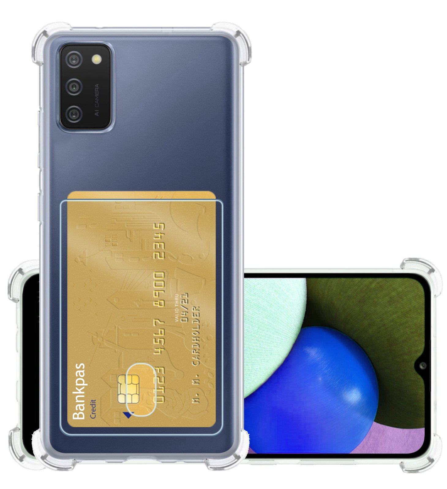 NoXx Hoes Geschikt voor Samsung A02s Hoesje Pasjeshouder Cover Shock Proof Case Siliconen Hoes Met Kaarthouder - Transparant