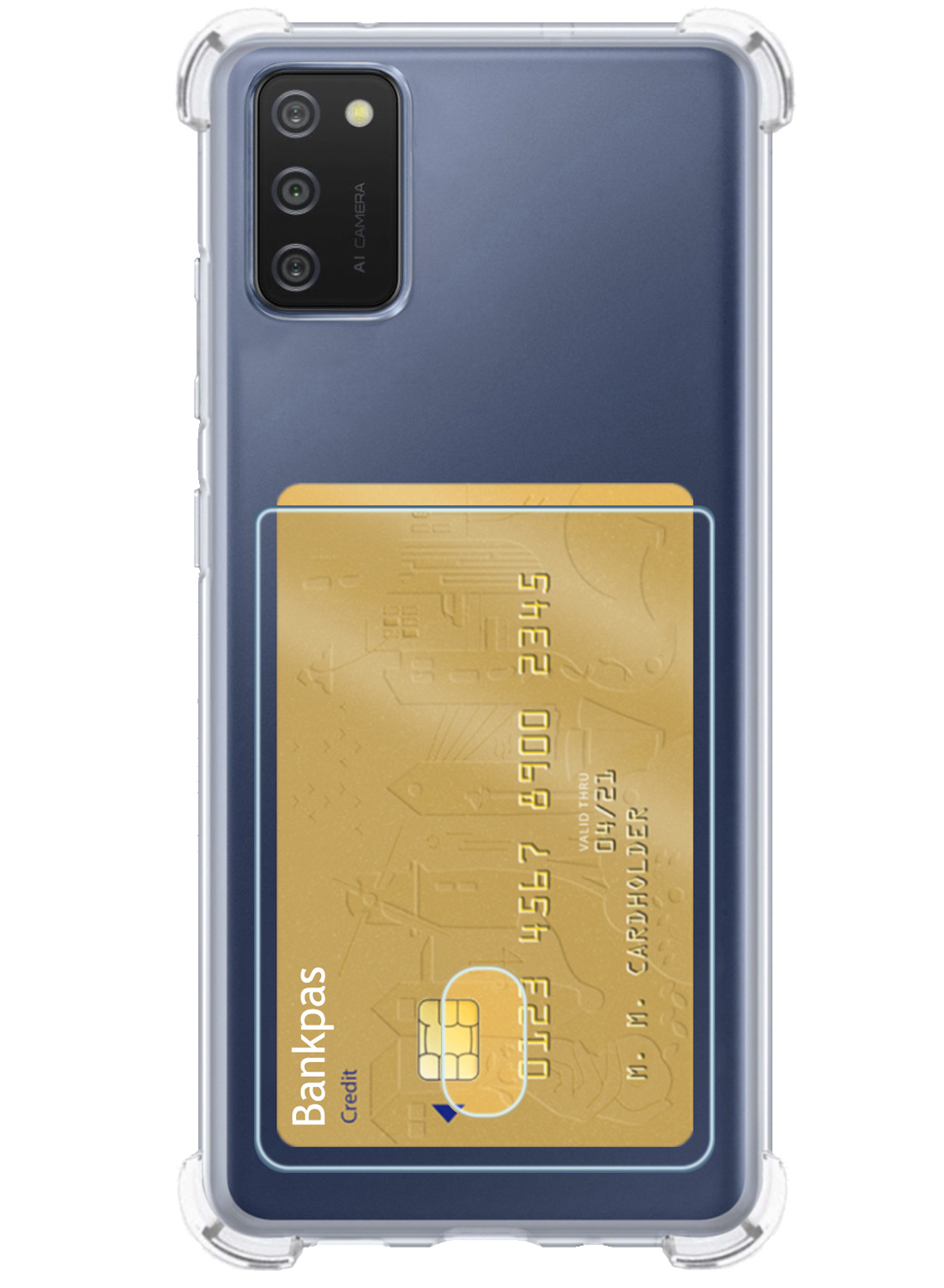NoXx Hoes Geschikt voor Samsung A02s Hoesje Pasjeshouder Cover Shock Proof Case Siliconen Hoes Met Kaarthouder - Transparant