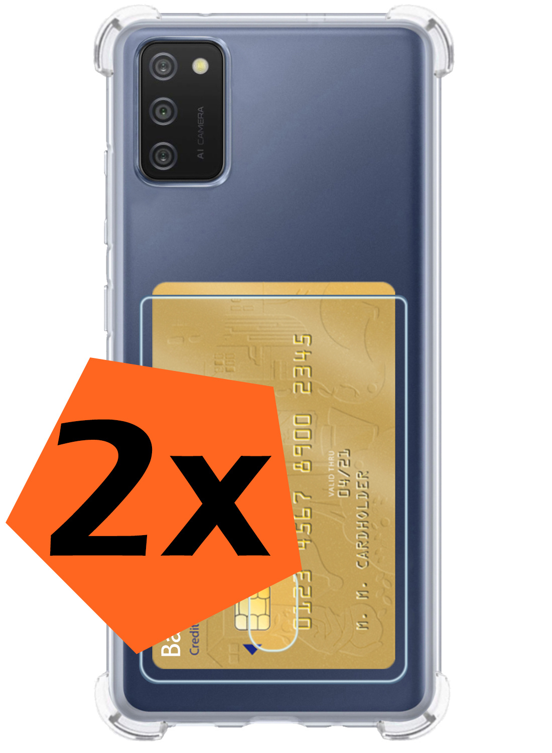 Nomfy Hoesje Geschikt voor Samsung A02s Hoesje Pasjeshouder Shockproof Pas Houder - Hoesje Geschikt voor Samsung Galaxy A02s Hoes Met Kaarthouder - Transparant - 2 PACK