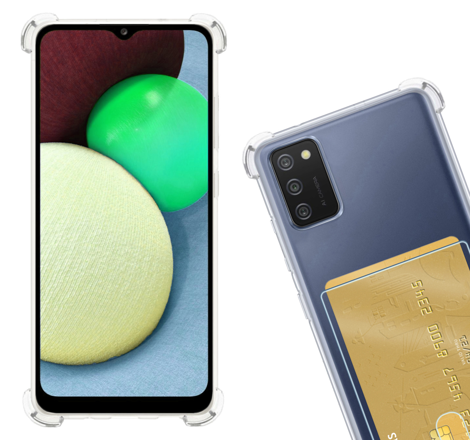 Nomfy Hoesje Geschikt voor Samsung A03s Hoesje Pasjeshouder Shockproof Pas Houder - Hoesje Geschikt voor Samsung Galaxy A03s Hoes Met Kaarthouder - Transparant