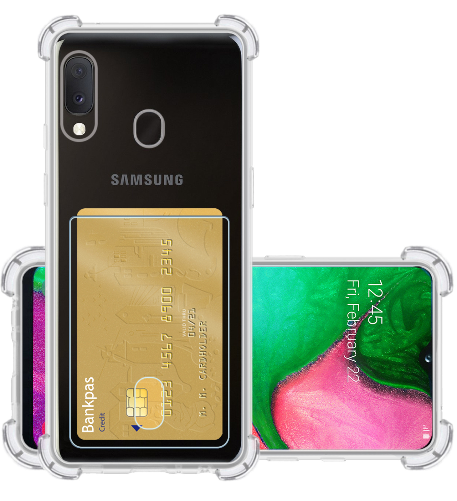 NoXx Hoes Geschikt voor Samsung A20e Hoesje Pasjeshouder Cover Shock Proof Case Siliconen Hoes Met Kaarthouder - Transparant