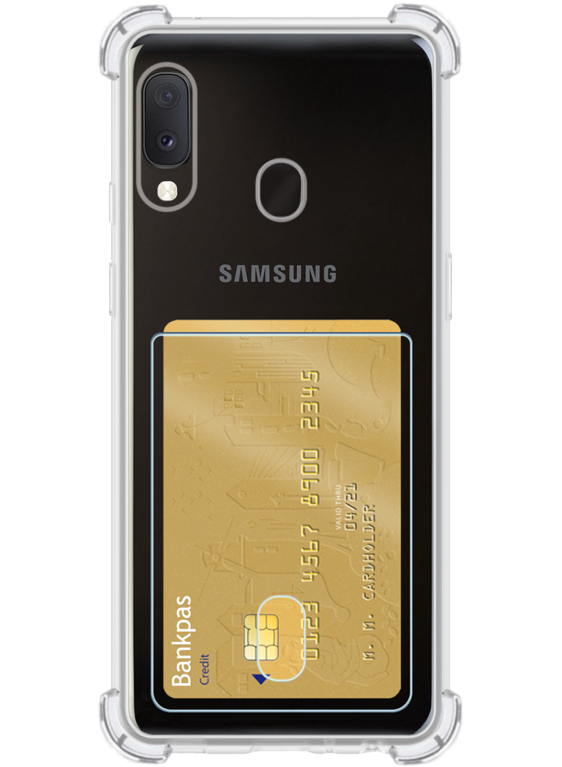 NoXx Hoes Geschikt voor Samsung A20e Hoesje Pasjeshouder Cover Shock Proof Case Siliconen Hoes Met Kaarthouder - Transparant