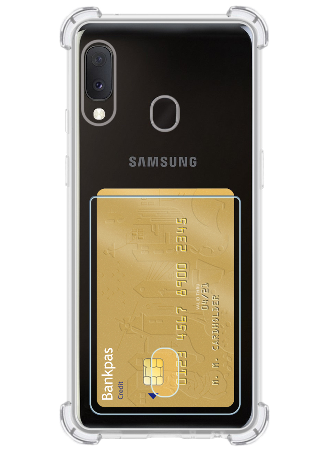 Nomfy Hoesje Geschikt voor Samsung A20e Hoesje Pasjeshouder Shockproof Pas Houder - Hoesje Geschikt voor Samsung Galaxy A20e Hoes Met Kaarthouder - Transparant