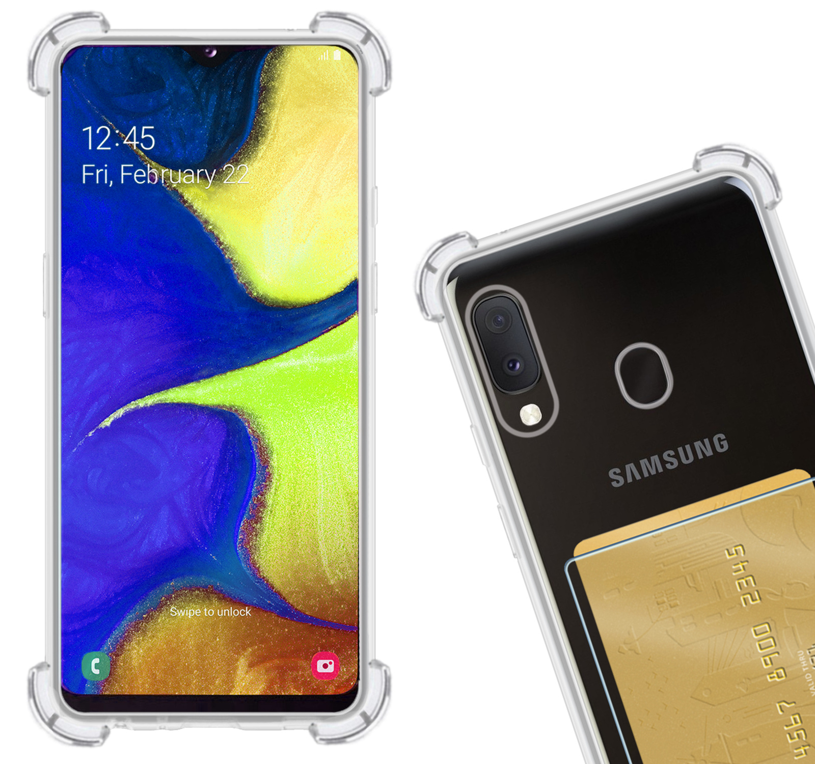 Nomfy Hoesje Geschikt voor Samsung A20e Hoesje Pasjeshouder Shockproof Pas Houder - Hoesje Geschikt voor Samsung Galaxy A20e Hoes Met Kaarthouder - Transparant