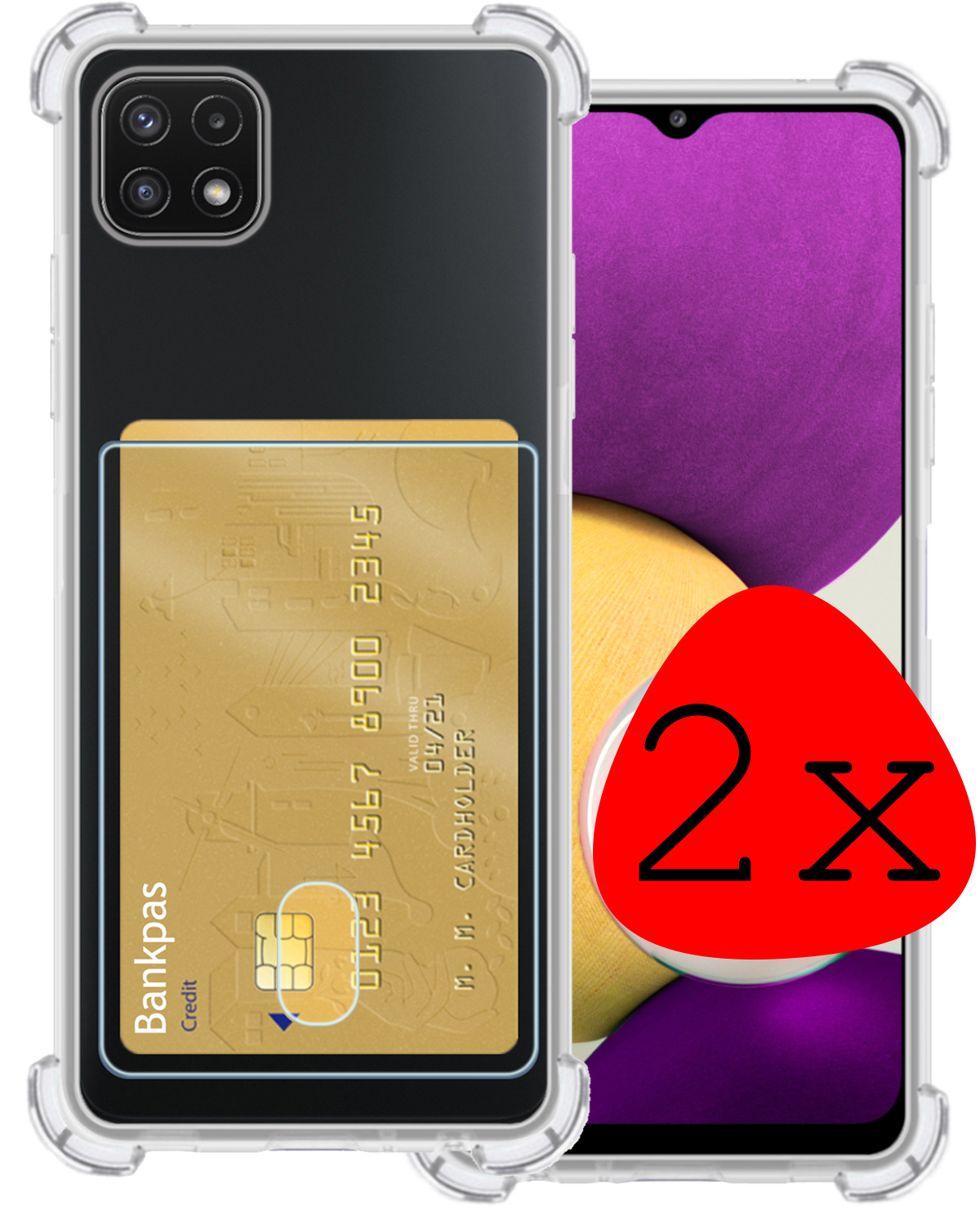 BASEY. Hoes Geschikt voor Samsung A22 5G Hoesje Shock Proof Case Hoes - Hoesje Geschikt voor Samsung Galaxy A22 5G Hoes Cover Shockproof - Transparant - 2 Stuks