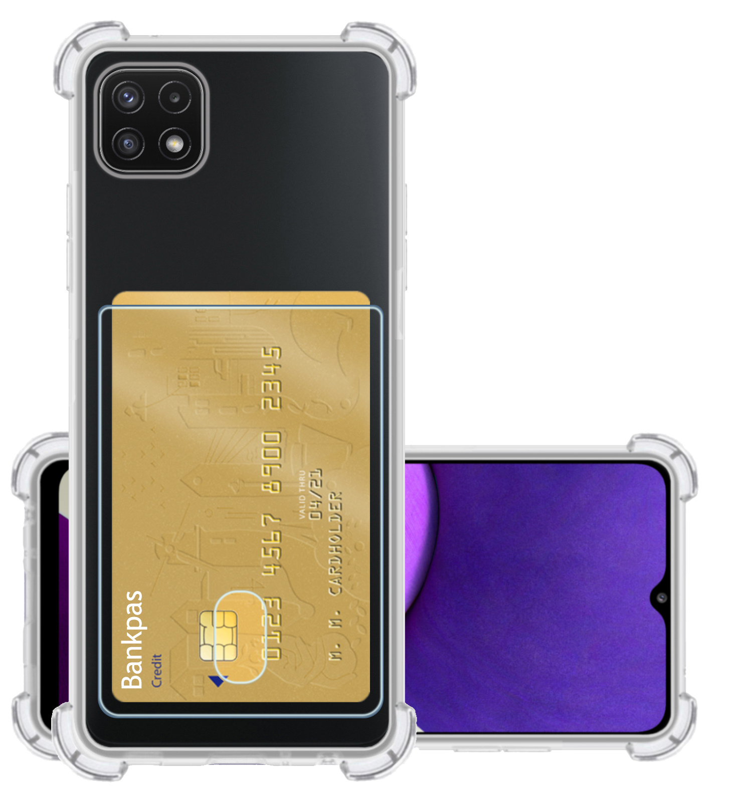 NoXx Hoes Geschikt voor Samsung A22 5G Hoesje Pasjeshouder Cover Shock Proof Case Siliconen Hoes Met Kaarthouder - Transparant