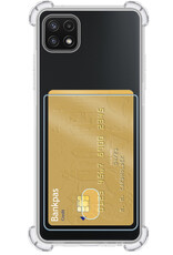 NoXx Hoes Geschikt voor Samsung A22 5G Hoesje Pasjeshouder Cover Shock Proof Case Siliconen Hoes Met Kaarthouder - Transparant