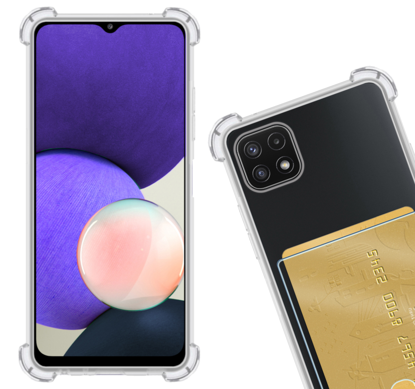 Nomfy Hoesje Geschikt voor Samsung A22 5G Hoesje Pasjeshouder Shockproof Pas Houder - Hoesje Geschikt voor Samsung Galaxy A22 5G Hoes Met Kaarthouder - Transparant