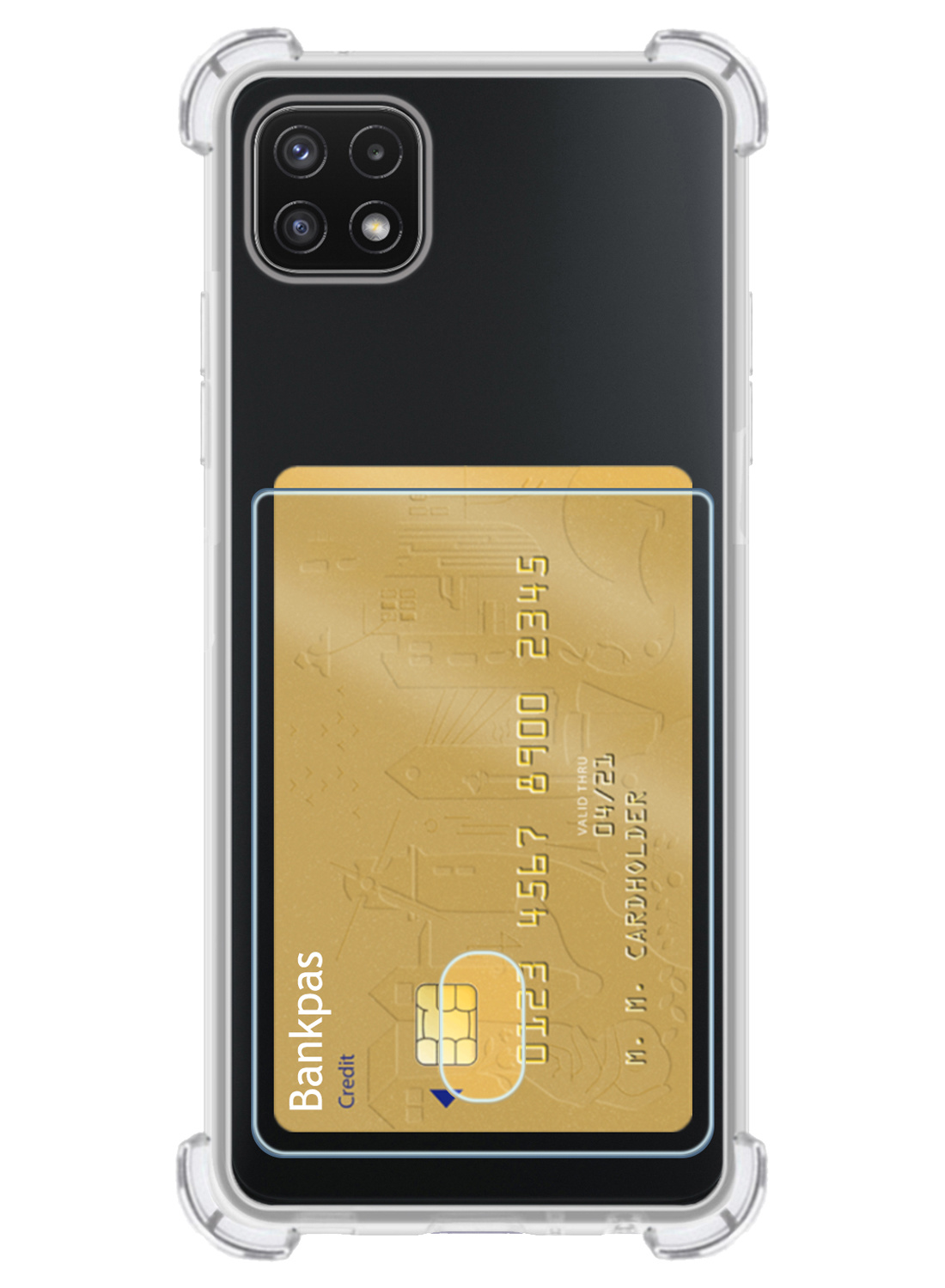 Nomfy Hoesje Geschikt voor Samsung A22 5G Hoesje Pasjeshouder Shockproof Pas Houder - Hoesje Geschikt voor Samsung Galaxy A22 5G Hoes Met Kaarthouder - Transparant - 2 PACK