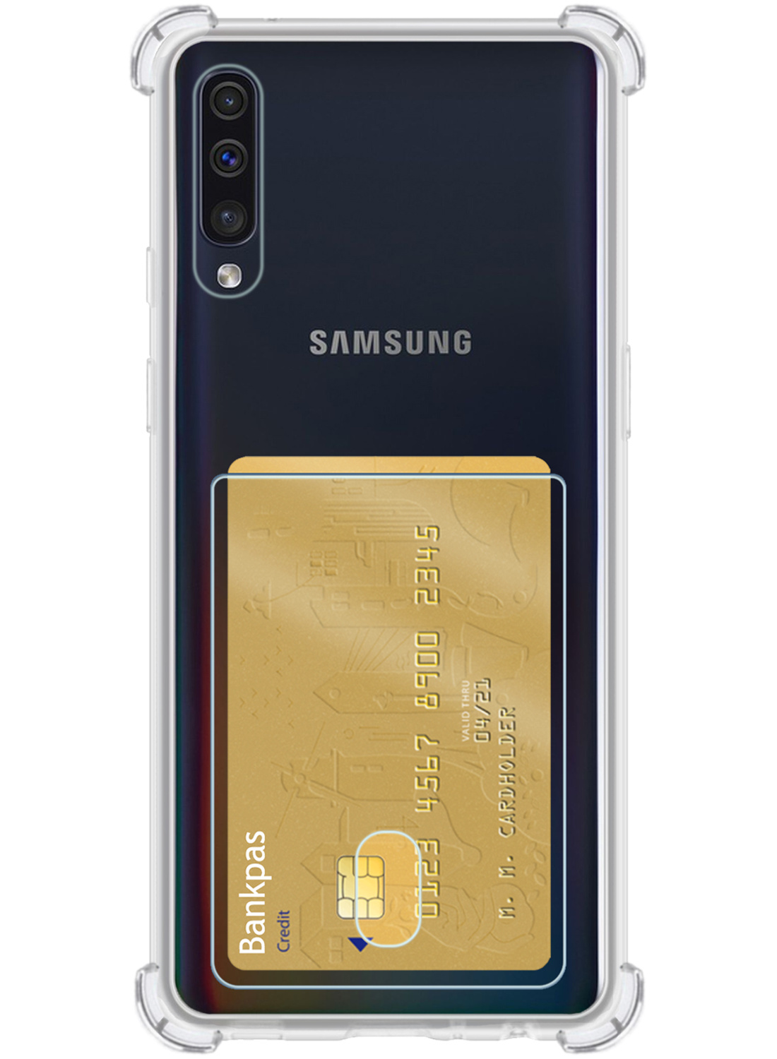 NoXx Hoes Geschikt voor Samsung A50/A50s Hoesje Pasjeshouder Cover Shock Proof Case Siliconen Hoes Met Kaarthouder - Transparant - 2x