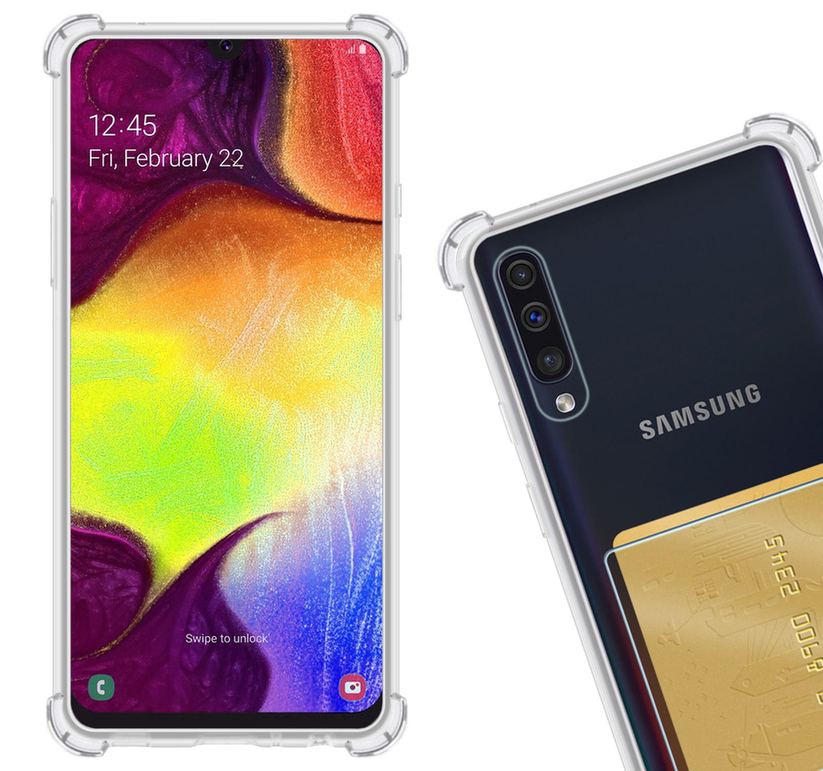 Nomfy Hoesje Geschikt voor Samsung A50/A50s Hoesje Pasjeshouder Shockproof Pas Houder - Hoesje Geschikt voor Samsung Galaxy A50/A50s Hoes Met Kaarthouder - Transparant - 2 PACK