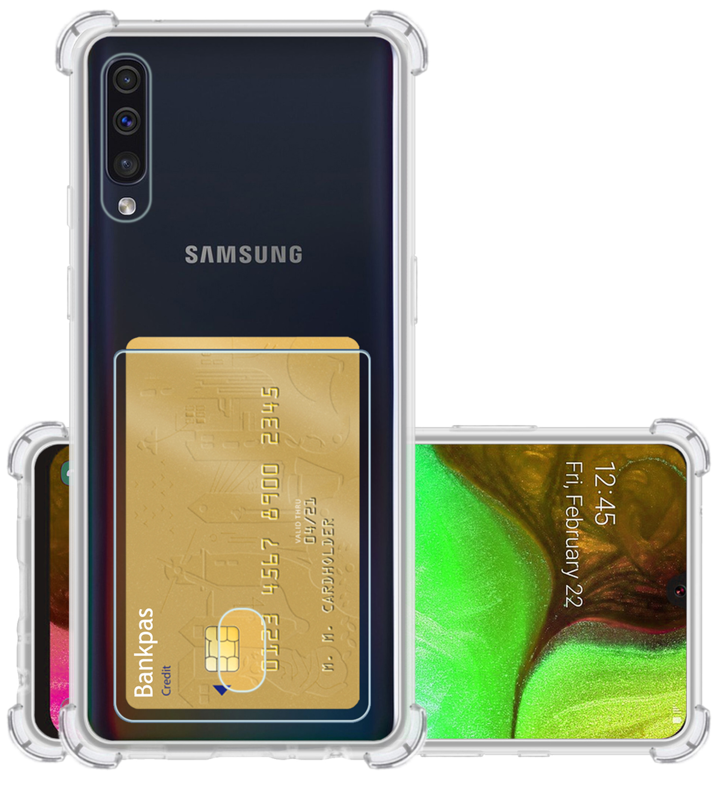 NoXx Hoes Geschikt voor Samsung A70/A70s Hoesje Pasjeshouder Cover Shock Proof Case Siliconen Hoes Met Kaarthouder - Transparant