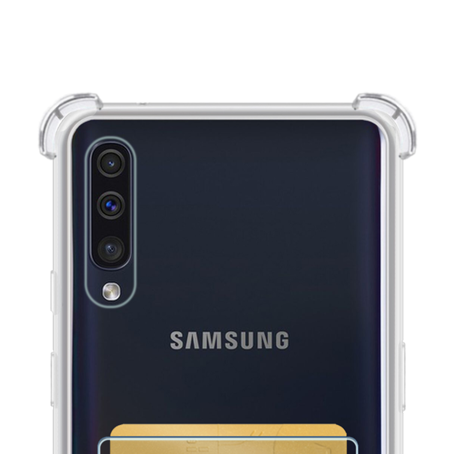 NoXx Hoes Geschikt voor Samsung A70/A70s Hoesje Pasjeshouder Cover Shock Proof Case Siliconen Hoes Met Kaarthouder - Transparant