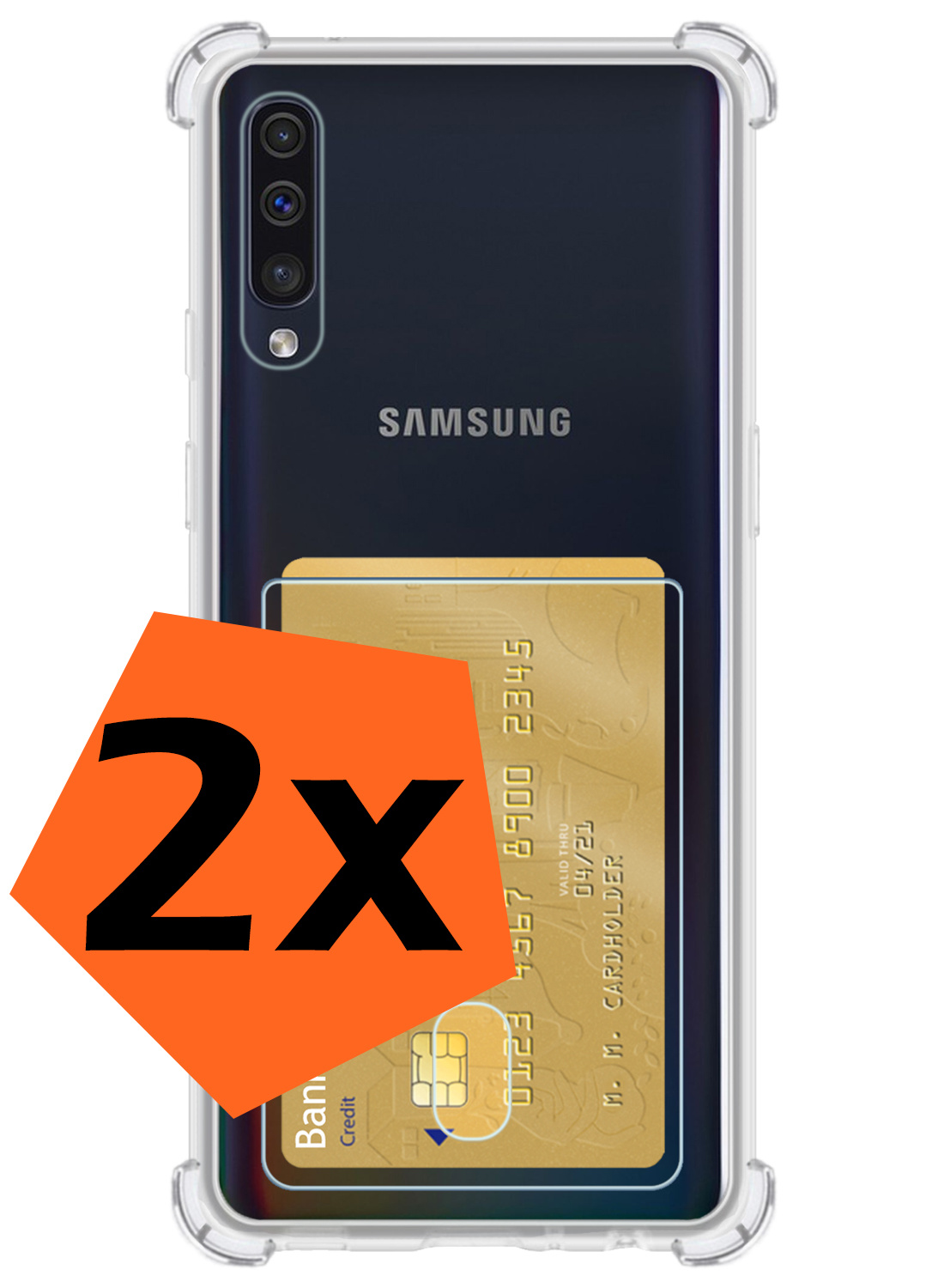 Nomfy Hoesje Geschikt voor Samsung A70/A70s Hoesje Pasjeshouder Shockproof Pas Houder - Hoesje Geschikt voor Samsung Galaxy A70/A70s Hoes Met Kaarthouder - Transparant - 2 PACK