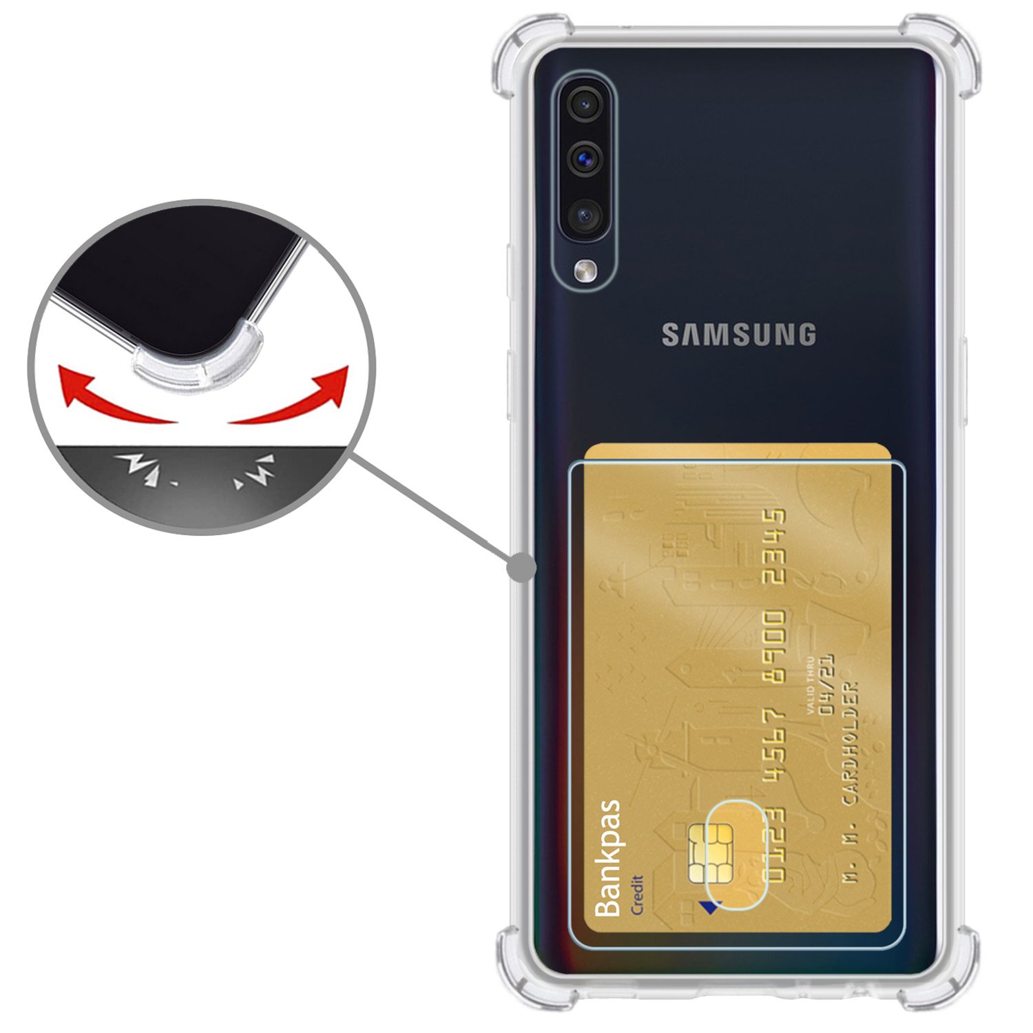 Nomfy Hoesje Geschikt voor Samsung A70/A70s Hoesje Pasjeshouder Shockproof Pas Houder - Hoesje Geschikt voor Samsung Galaxy A70/A70s Hoes Met Kaarthouder - Transparant - 2 PACK