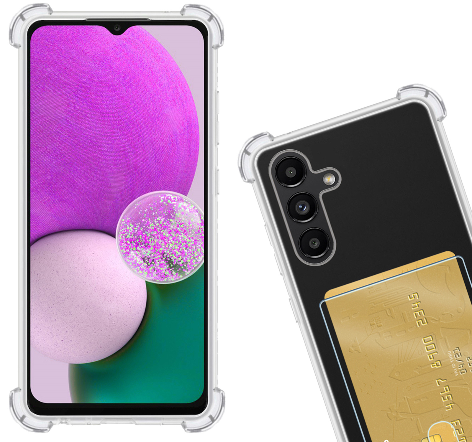 Nomfy Hoesje Geschikt voor Samsung A13 5G Hoesje Pasjeshouder Shockproof Pas Houder - Hoesje Geschikt voor Samsung Galaxy A13 5G Hoes Met Kaarthouder - Transparant - 2 PACK