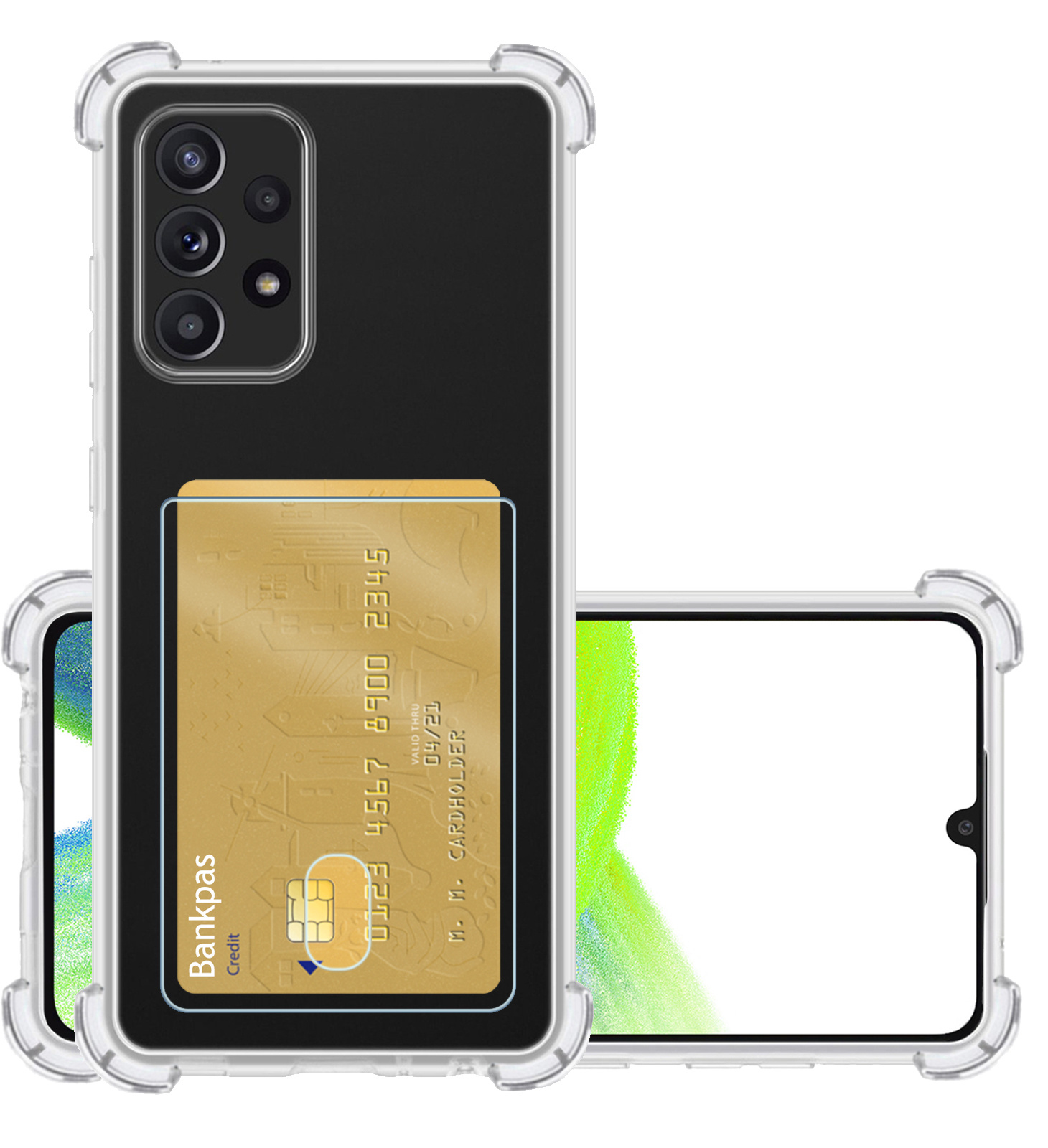 NoXx Hoes Geschikt voor Samsung A33 Hoesje Pasjeshouder Cover Shock Proof Case Siliconen Hoes Met Kaarthouder - Transparant