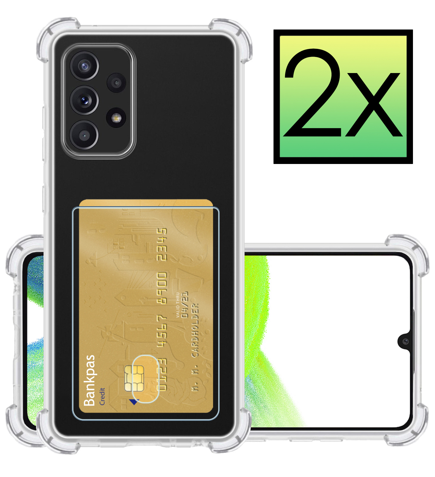 NoXx Hoes Geschikt voor Samsung A33 Hoesje Pasjeshouder Cover Shock Proof Case Siliconen Hoes Met Kaarthouder - Transparant - 2x