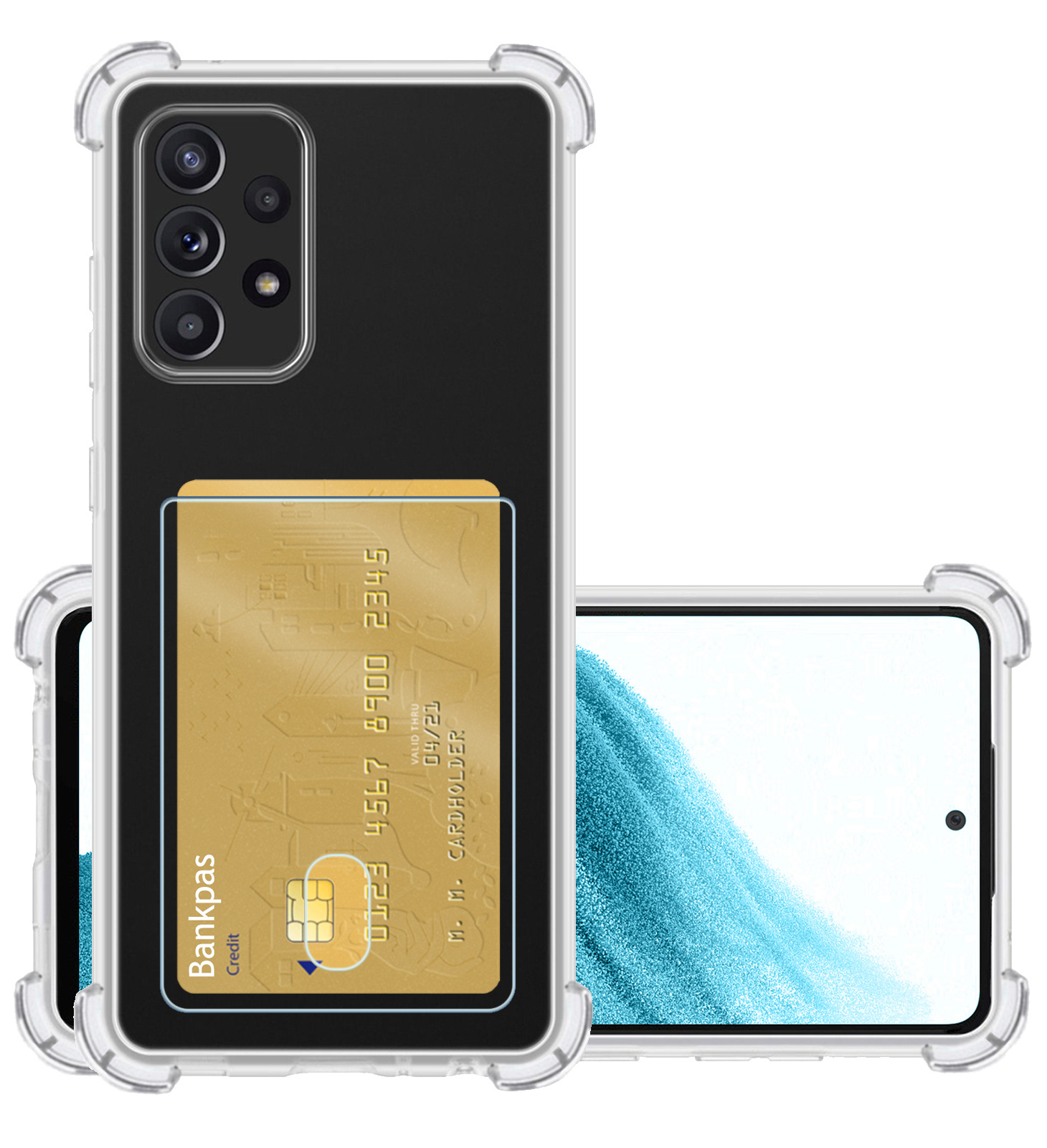 NoXx Hoes Geschikt voor Samsung A53 Hoesje Pasjeshouder Cover Shock Proof Case Siliconen Hoes Met Kaarthouder - Transparant