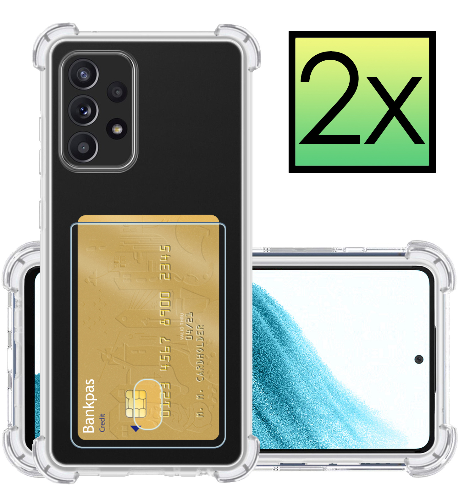 NoXx Hoes Geschikt voor Samsung A53 Hoesje Pasjeshouder Cover Shock Proof Case Siliconen Hoes Met Kaarthouder - Transparant - 2x
