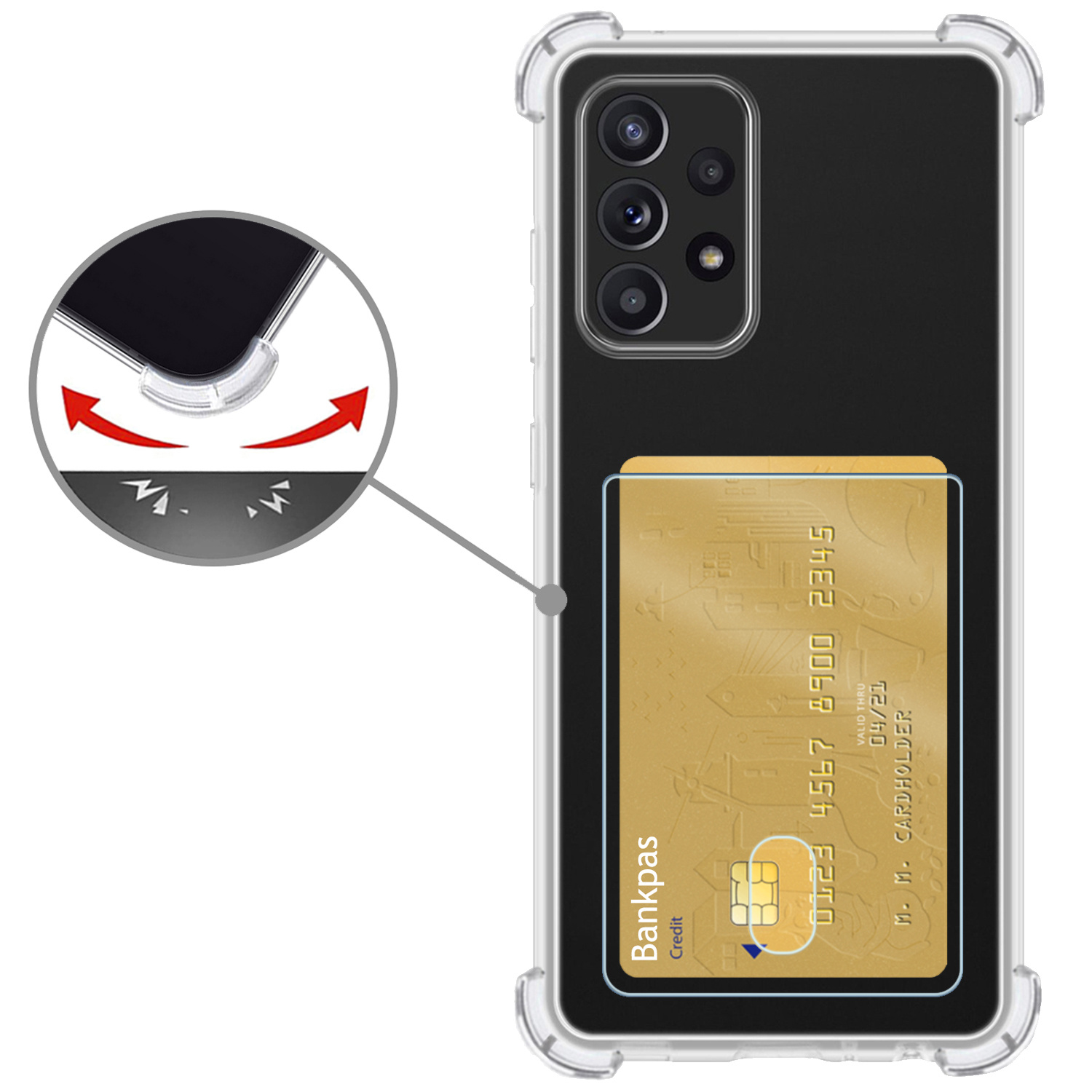 Nomfy Hoesje Geschikt voor Samsung A53 Hoesje Pasjeshouder Shockproof Pas Houder - Hoesje Geschikt voor Samsung Galaxy A53 Hoes Met Kaarthouder - Transparant