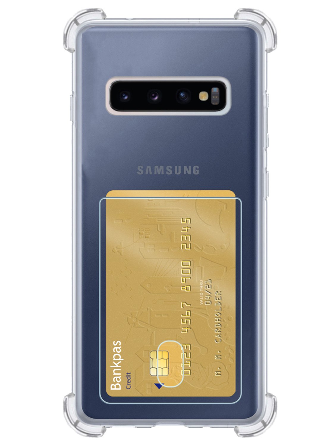 NoXx Hoes Geschikt voor Samsung S10 Hoesje Pasjeshouder Cover Shock Proof Case Siliconen Hoes Met Kaarthouder - Transparant - 2x