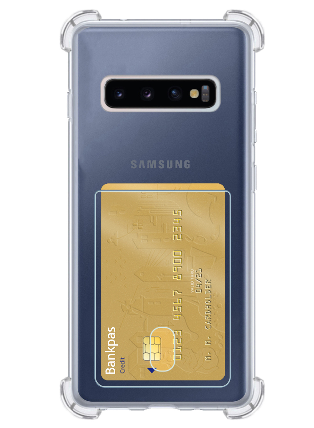 Nomfy Hoesje Geschikt voor Samsung S10 Hoesje Pasjeshouder Shockproof Pas Houder - Hoesje Geschikt voor Samsung Galaxy S10 Hoes Met Kaarthouder - Transparant