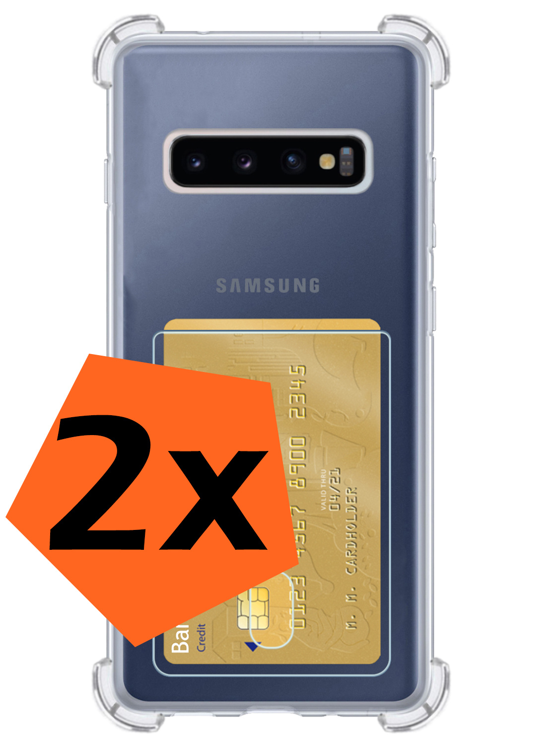 Nomfy Hoesje Geschikt voor Samsung S10 Hoesje Pasjeshouder Shockproof Pas Houder - Hoesje Geschikt voor Samsung Galaxy S10 Hoes Met Kaarthouder - Transparant - 2 PACK