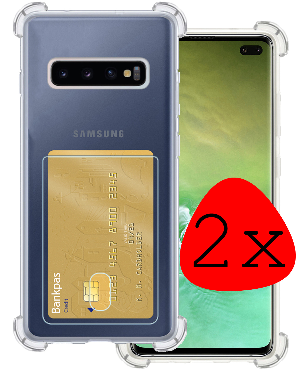 BASEY. Hoes Geschikt voor Samsung S10 Plus Hoesje Shock Proof Case Hoes - Hoesje Geschikt voor Samsung Galaxy S10 Plus Hoes Cover Shockproof - Transparant - 2 Stuks