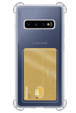 NoXx Hoes Geschikt voor Samsung S10 Plus Hoesje Pasjeshouder Cover Shock Proof Case Siliconen Hoes Met Kaarthouder - Transparant