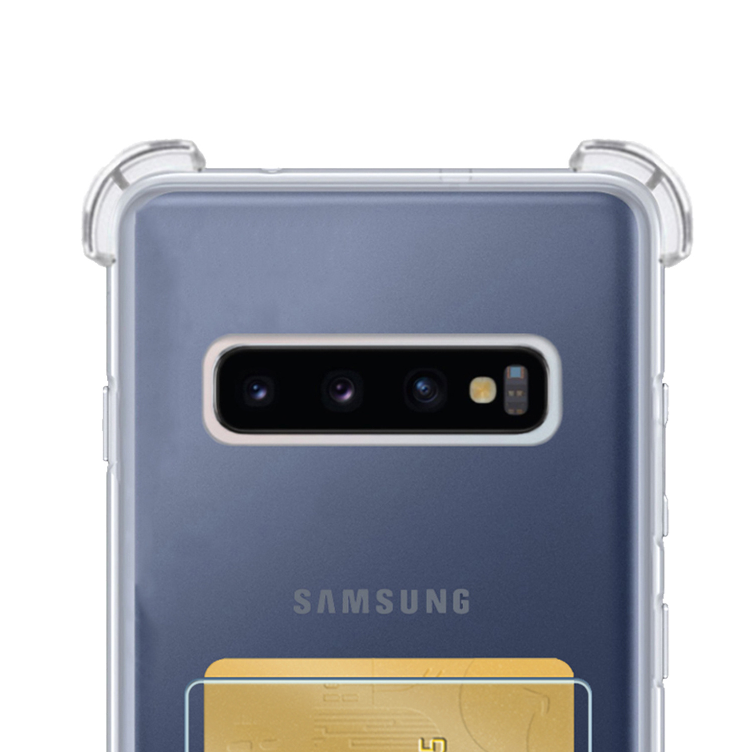 NoXx Hoes Geschikt voor Samsung S10 Plus Hoesje Pasjeshouder Cover Shock Proof Case Siliconen Hoes Met Kaarthouder - Transparant