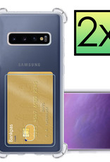 NoXx Hoes Geschikt voor Samsung S10 Plus Hoesje Pasjeshouder Cover Shock Proof Case Siliconen Hoes Met Kaarthouder - Transparant - 2x