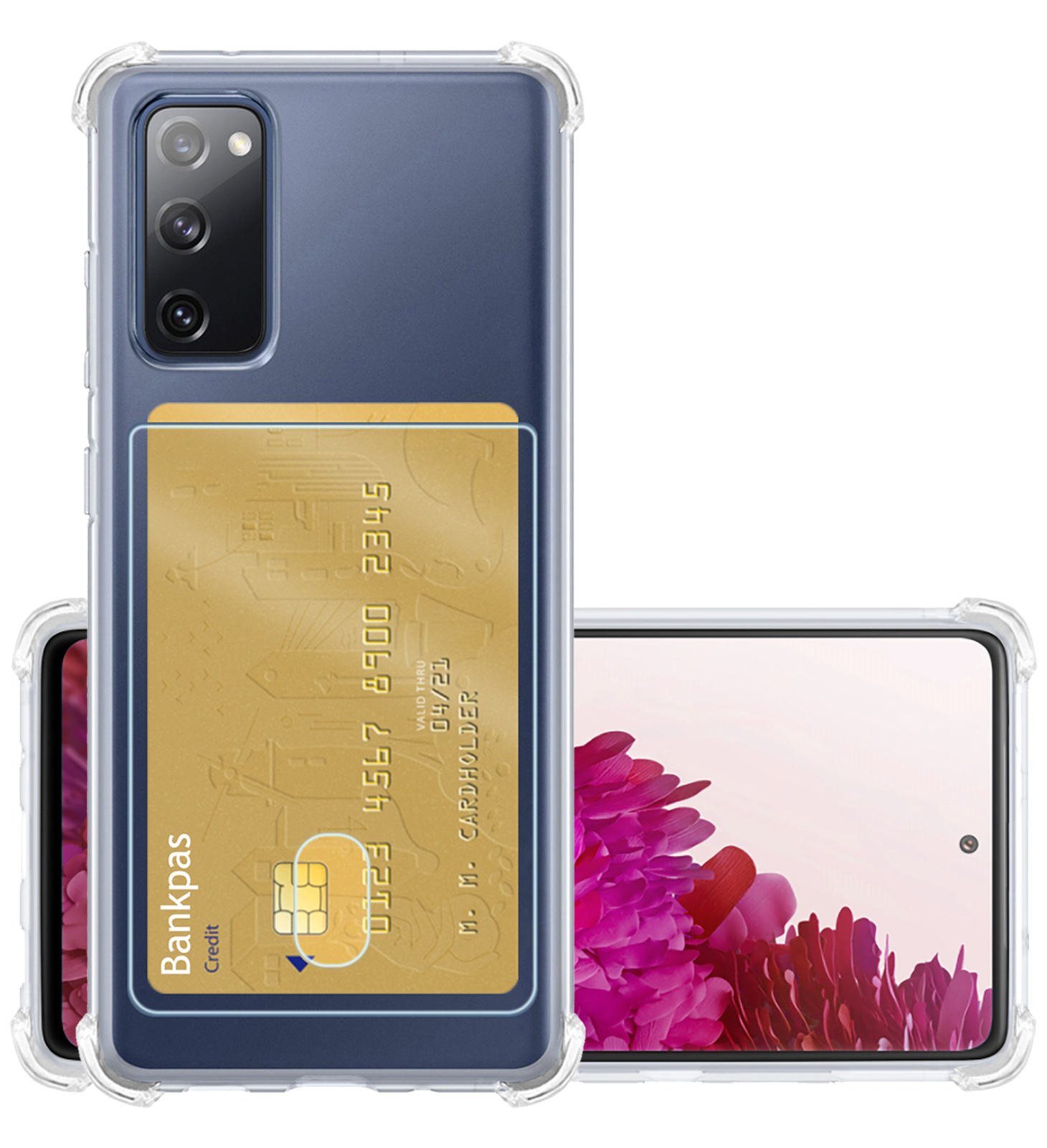 NoXx Hoes Geschikt voor Samsung S20 FE Hoesje Pasjeshouder Cover Shock Proof Case Siliconen Hoes Met Kaarthouder - Transparant