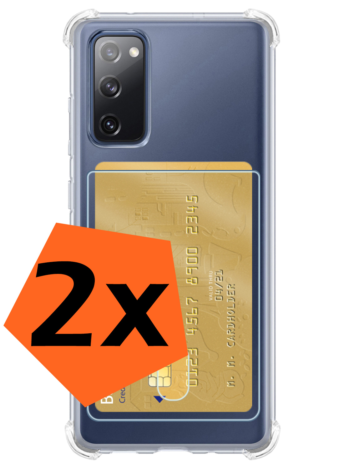 Nomfy Hoesje Geschikt voor Samsung S20 FE Hoesje Pasjeshouder Shockproof Pas Houder - Hoesje Geschikt voor Samsung Galaxy S20 FE Hoes Met Kaarthouder - Transparant - 2 PACK