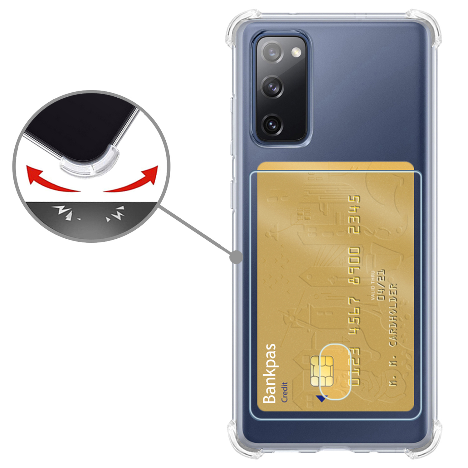 Nomfy Hoesje Geschikt voor Samsung S20 FE Hoesje Pasjeshouder Shockproof Pas Houder - Hoesje Geschikt voor Samsung Galaxy S20 FE Hoes Met Kaarthouder - Transparant - 2 PACK