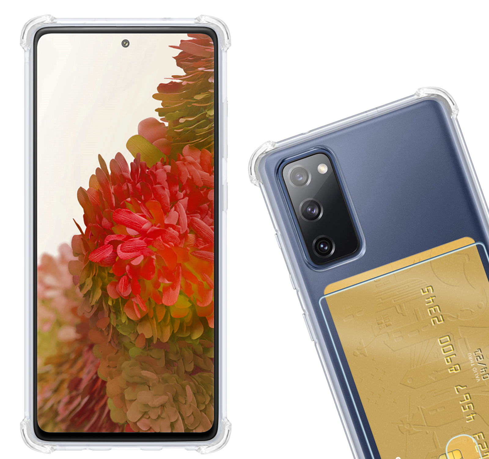 Nomfy Hoesje Geschikt voor Samsung S20 FE Hoesje Pasjeshouder Shockproof Pas Houder - Hoesje Geschikt voor Samsung Galaxy S20 FE Hoes Met Kaarthouder - Transparant - 2 PACK