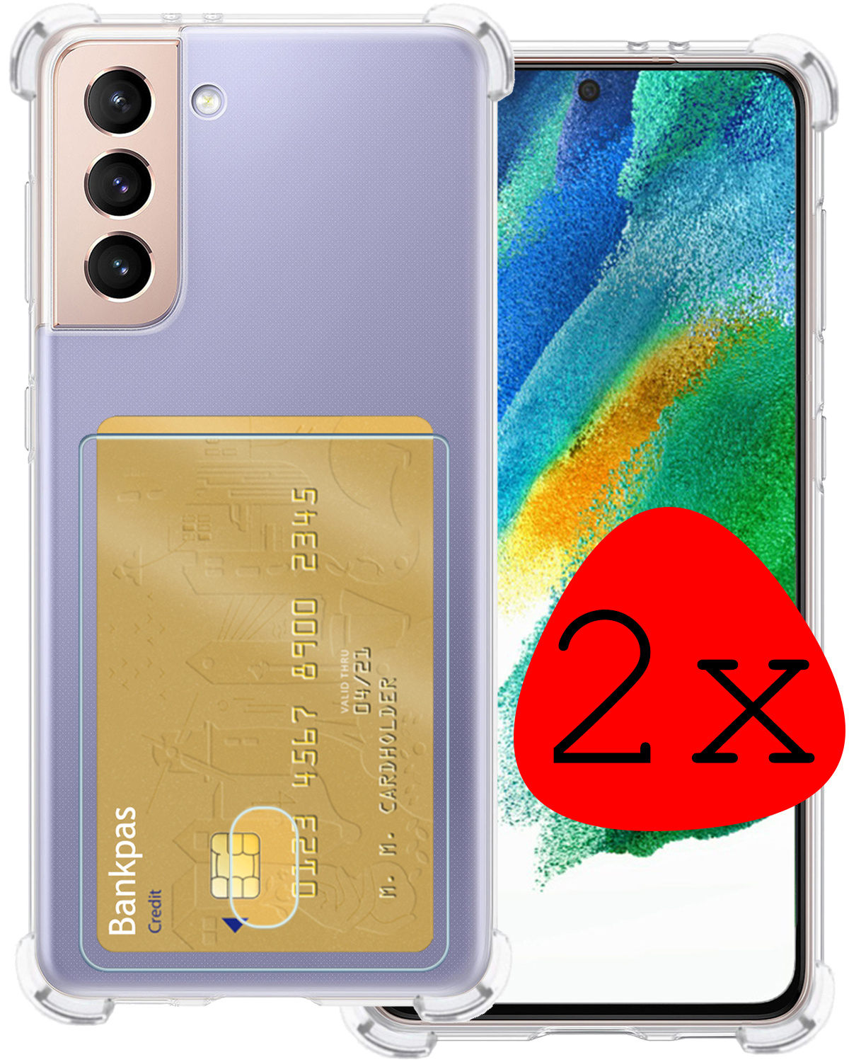 BASEY. Hoes Geschikt voor Samsung S21 FE Hoesje Shock Proof Case Hoes - Hoesje Geschikt voor Samsung Galaxy S21 FE Hoes Cover Shockproof - Transparant - 2 Stuks