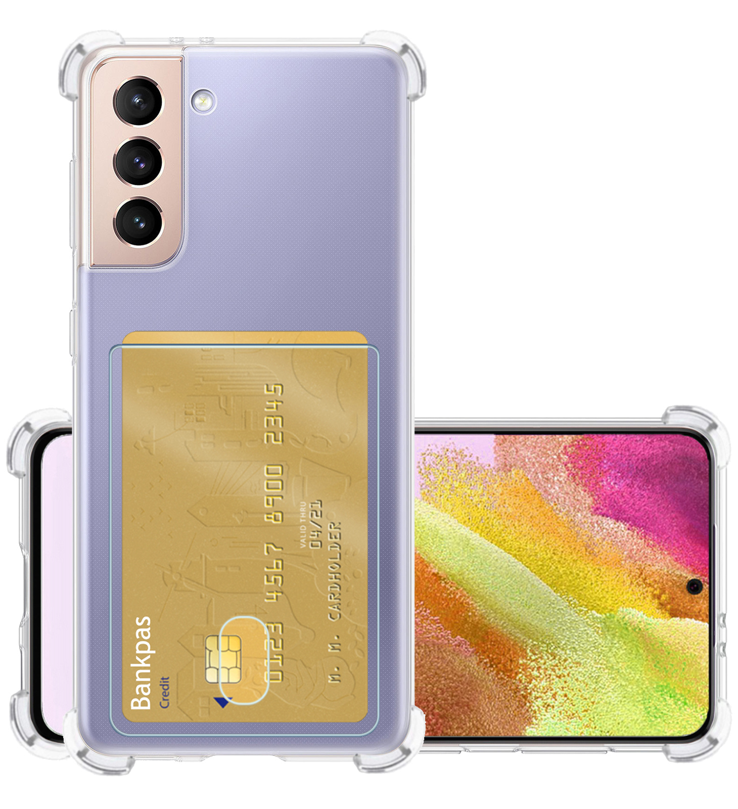 NoXx Hoes Geschikt voor Samsung S21 FE Hoesje Pasjeshouder Cover Shock Proof Case Siliconen Hoes Met Kaarthouder - Transparant