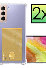NoXx Hoes Geschikt voor Samsung S21 FE Hoesje Pasjeshouder Cover Shock Proof Case Siliconen Hoes Met Kaarthouder - Transparant - 2x