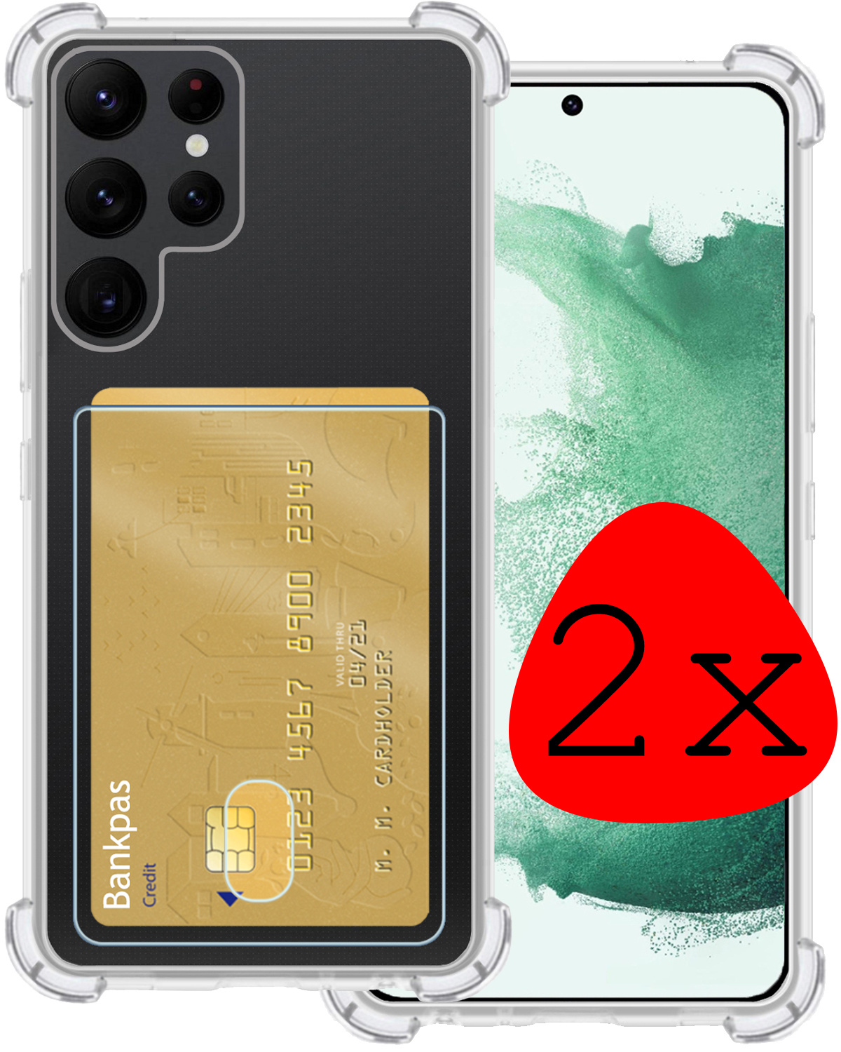 BASEY. Hoes Geschikt voor Samsung S22 Ultra Hoesje Shock Proof Case Hoes - Hoesje Geschikt voor Samsung Galaxy S22 Ultra Hoes Cover Shockproof - Transparant - 2 Stuks