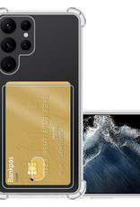 NoXx Hoes Geschikt voor Samsung S22 Ultra Hoesje Pasjeshouder Cover Shock Proof Case Siliconen Hoes Met Kaarthouder - Transparant