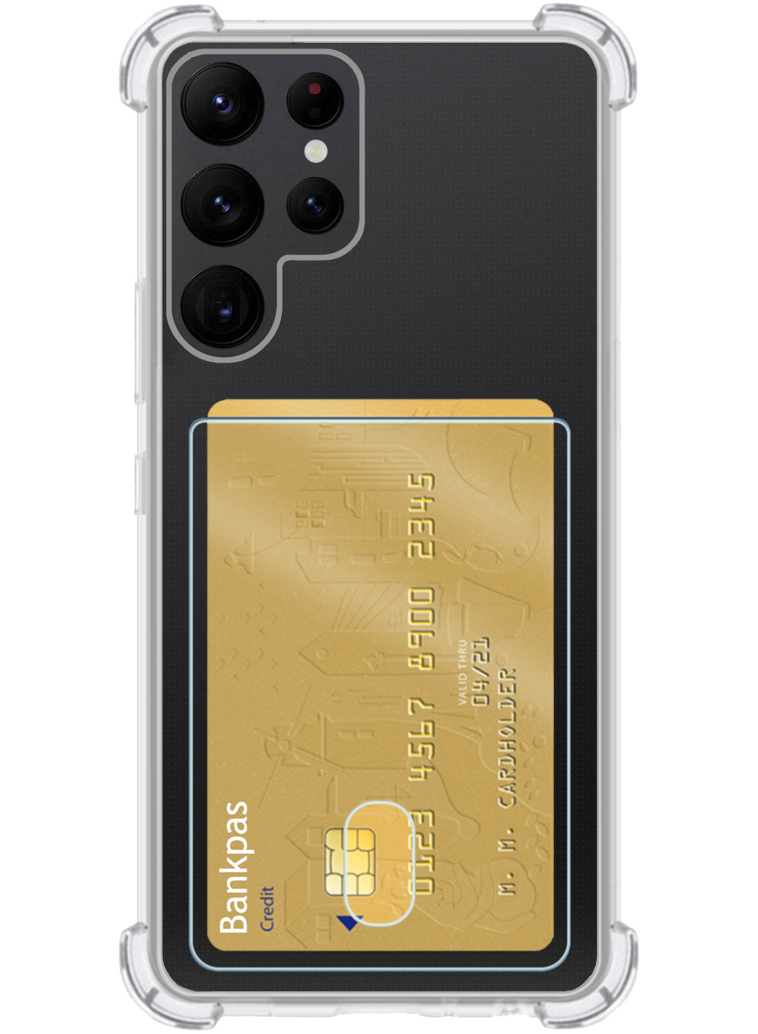 NoXx Hoes Geschikt voor Samsung S22 Ultra Hoesje Pasjeshouder Cover Shock Proof Case Siliconen Hoes Met Kaarthouder - Transparant